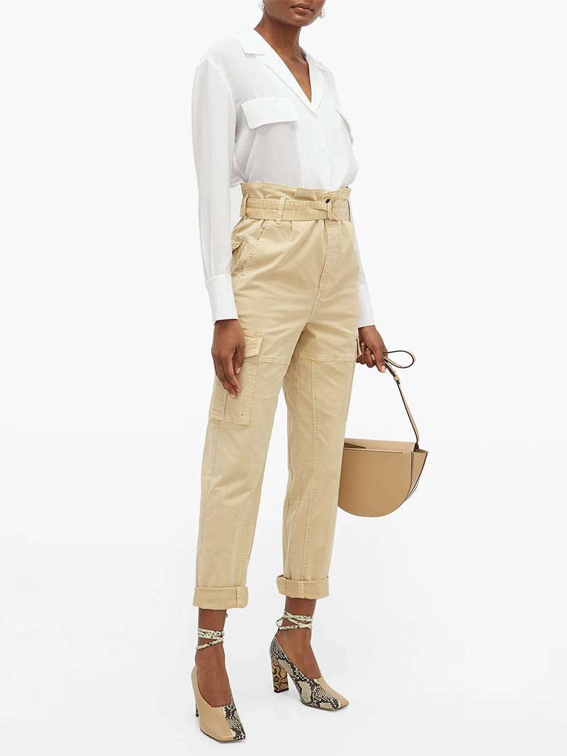 FRAME Safari belted cotton-blend twill cargo trousers